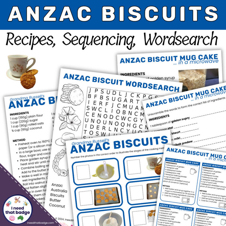 ANZAC biscuit recipe activity worksheets