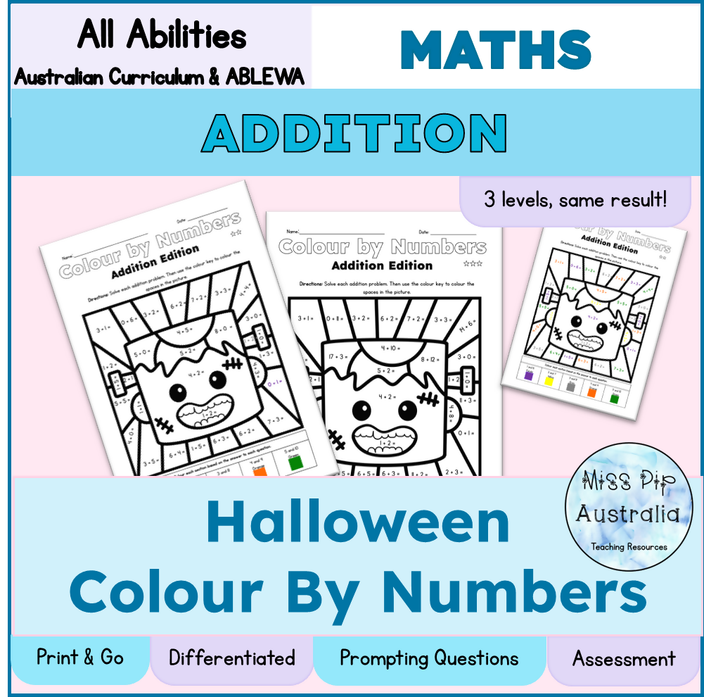 Halloween Maths Worksheets | Addition Colour by Number | Differentiated