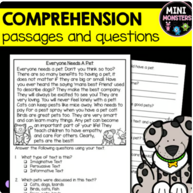 Year 1 Reading Comprehension Passages Questions Set 4 Australian Curriculum English