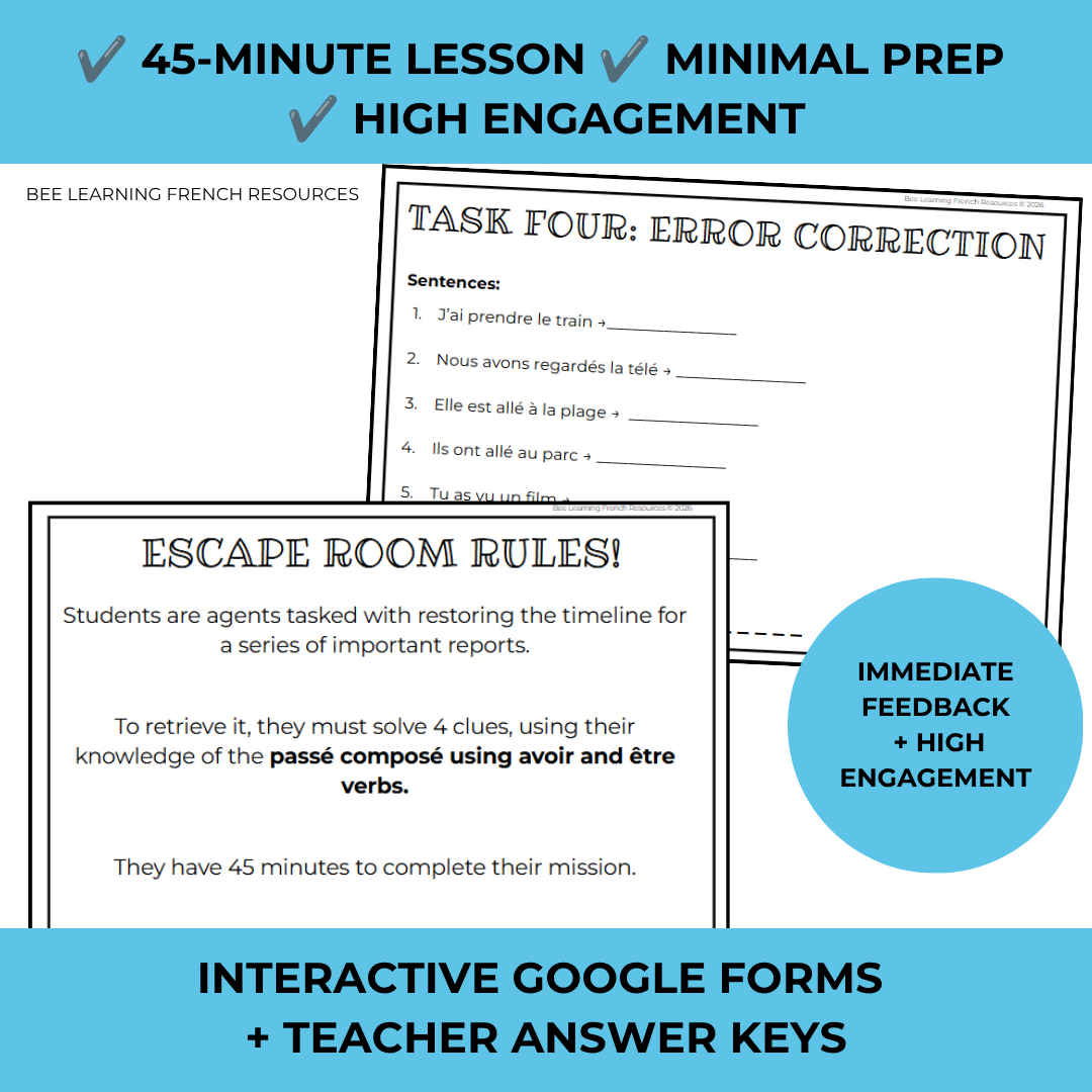 French Passé Composé Escape Room: Être vs Avoir Grammar Activity | Year 8–10 | No Prep
