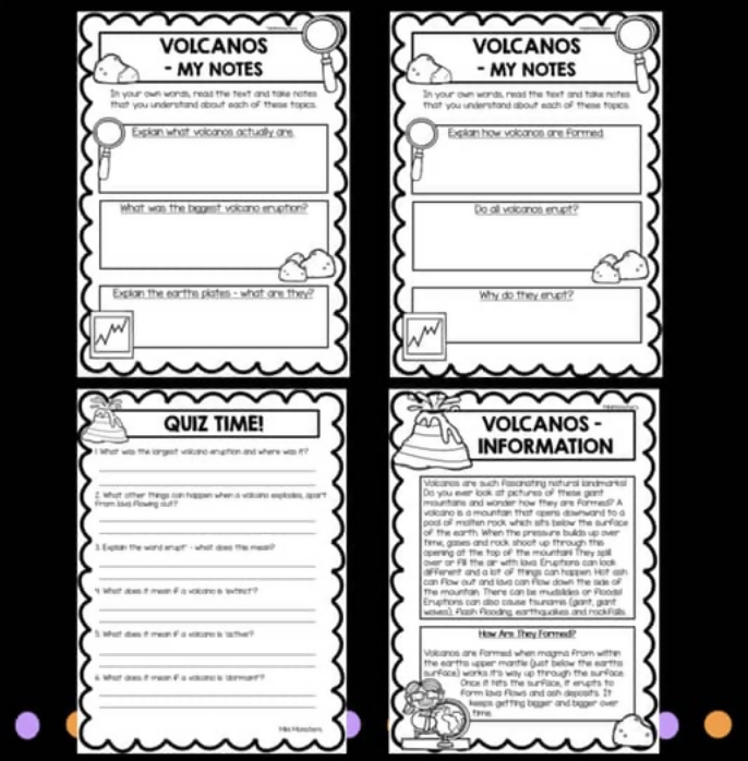 Volcano Worksheets | Information, Comprehension and Activities | Year 3 and 4 Science