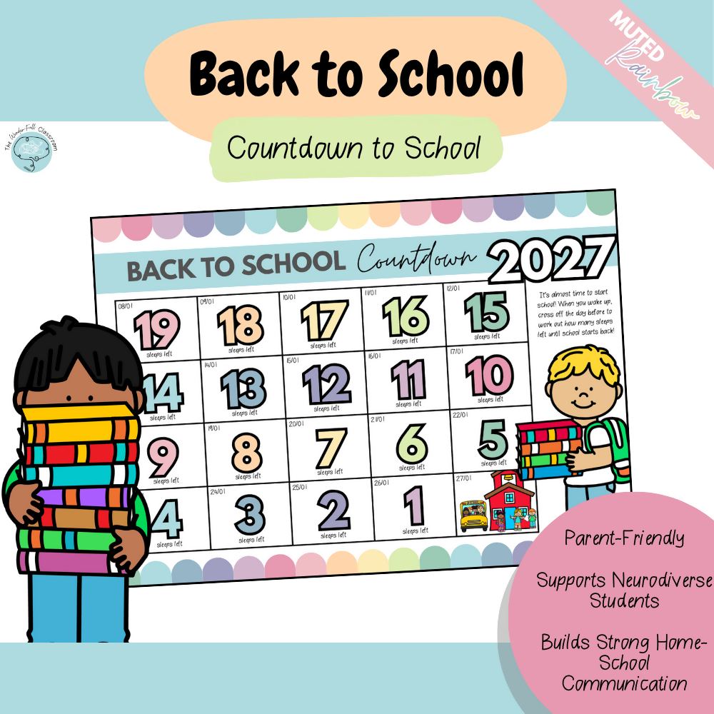 2027 UPDATE: Multiple Colour Themes | Australian Back to School Visual Countdown Calendar