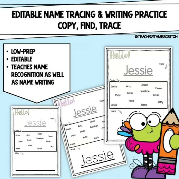 Editable Name Tracing & Writing Practice | Trace, Find, Write