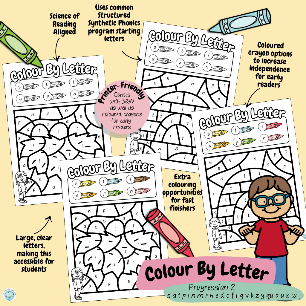 Colour by Letter - satpinmrhedcflgvkzyquoubwj | Letter Recognition | Print & Go