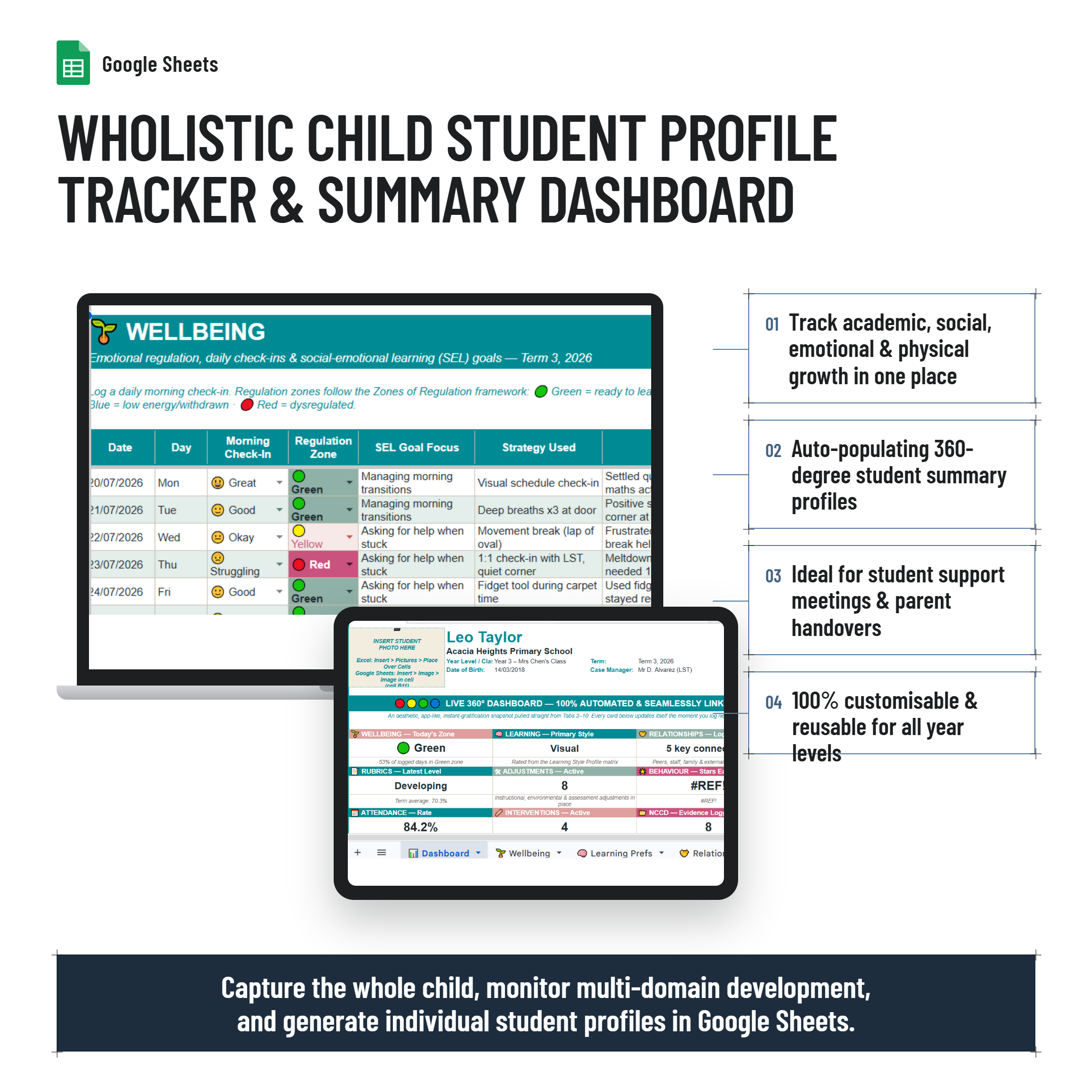 Wholistic Child Student Profile Tracker & Summary Dashboard|NCCD| PLP evidence|Google Sheets