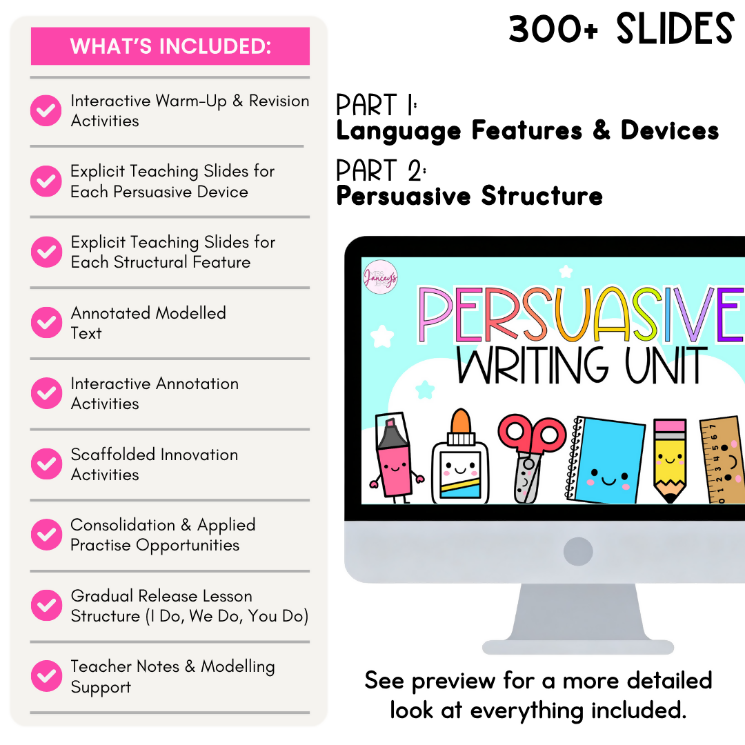 Opinion Writing Language Features & Structure Persuasive Writing Lessons