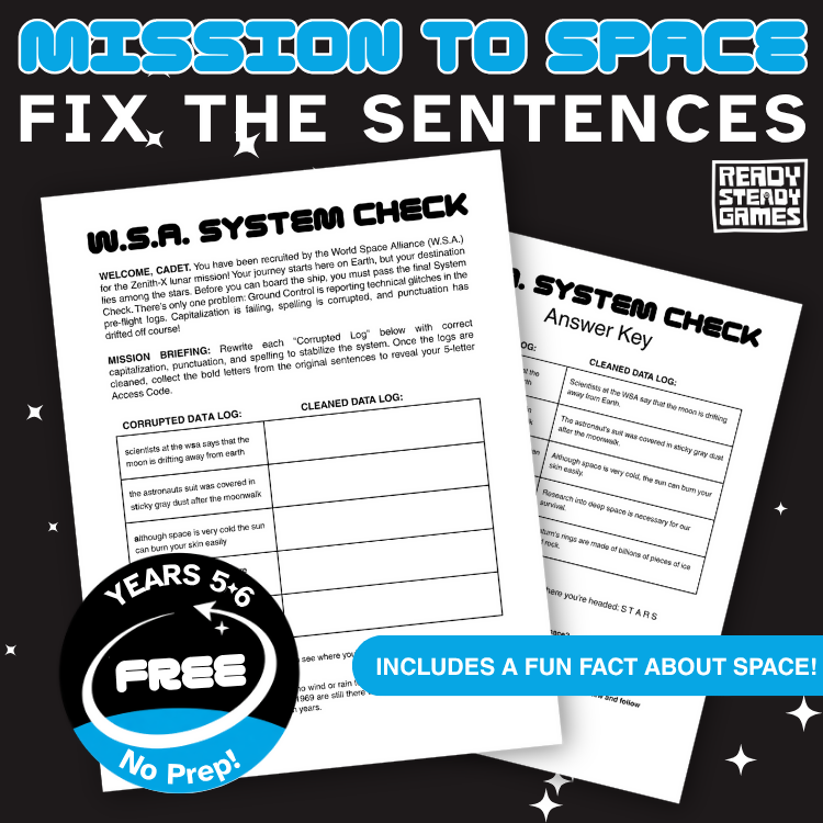 FREE Space Fix the Sentences Activity | Grammar Editing Worksheet | Years 5–6