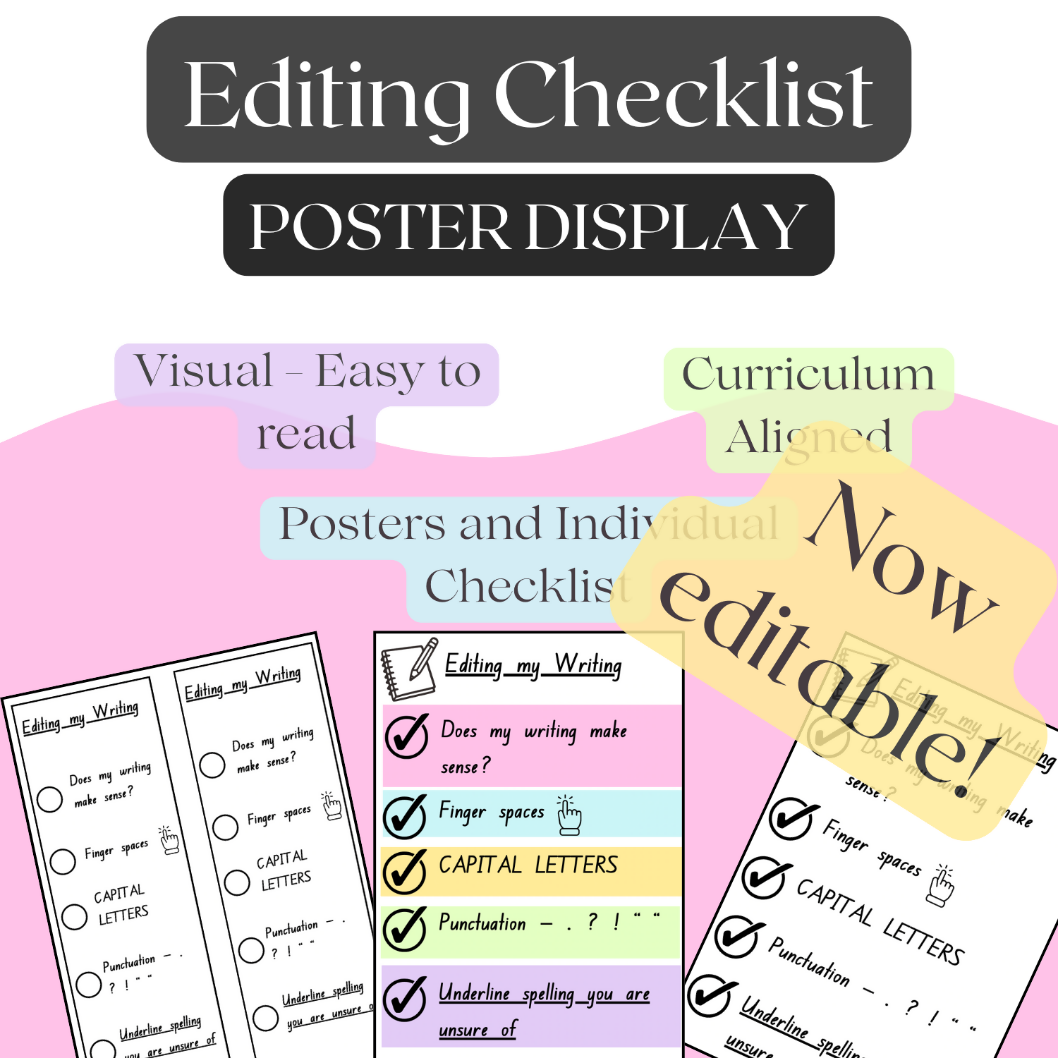 Editing My Writing Checklist | EDITABLE | Posters & Checklist | Student-Friendly Writing Support