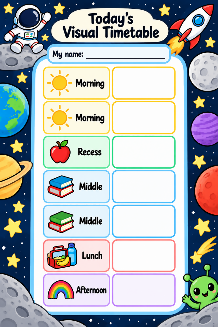 Space Visual Timetable & Support Cards | Primary Visual Supports
