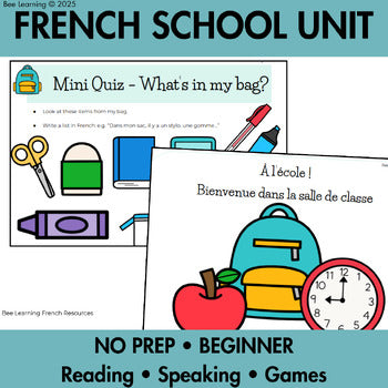 French School Unit: À l’école | Beginner Vocabulary & Speaking Activities | Year 7–8