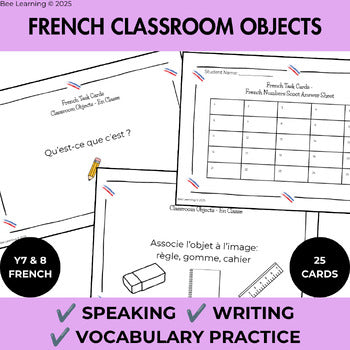 French Classroom Objects Vocabulary Activities | Task Cards & Practice | Year 7–8