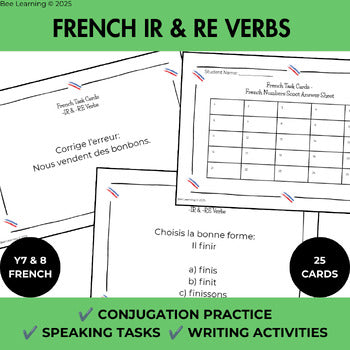 French IR & RE Verbs Present Tense Activities | Task Cards & Conjugation