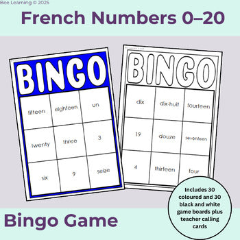 French Numbers 0–20 Bingo Game | Les Nombres | Year 7–8