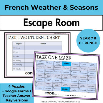 French Escape Room Weather & Seasons | La Météo et Saisons | Year 7–8 | Print & Digital