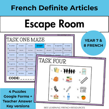 French Escape Room Definite Articles | Le La L’ Les Game | Year 7–8 | Print & Digital