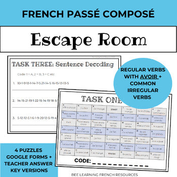 French Escape Room Passé Composé | Avoir Verbs | Grammar Activity | Year 9–10 | Print & Digital