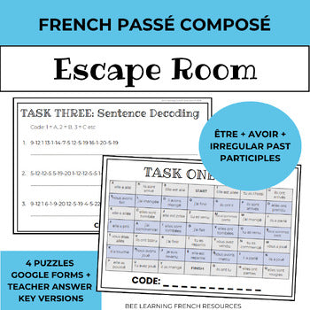 French Passé Composé Escape Room: Être vs Avoir Grammar Activity | Year 8–10 | No Prep