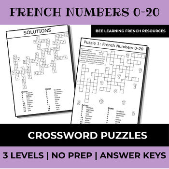 French Numbers 0–20 Vocabulary Activities | Les Nombres Criss Cross Puzzles | Year 7–8