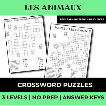 French Animals Vocabulary Activities | Les Animaux Criss Cross Puzzles | Year 7–8