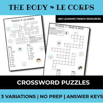 French Body Parts Vocabulary Activities | Les Parties du Corps Criss Cross Puzzles | Year 7–8