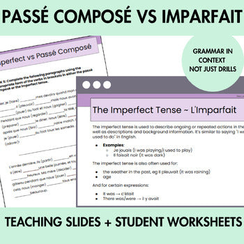 French Passé Composé and Imparfait Pack | Teacher Slides + Worksheets | Year 9–10