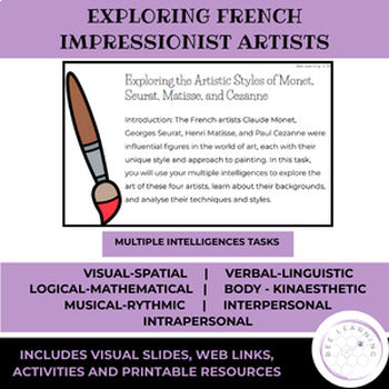French Art Impressionism | Artist Study & Activities | Multiple Intelligences | Year 7–8