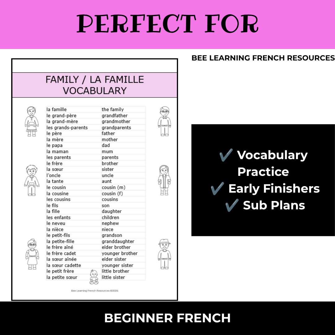 French Family Vocabulary Activities | La Famille Criss Cross Puzzles | Year 7–9