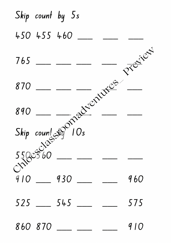 Skip Counting by 5s & 10s (Including Hundreds) | Maths Number Skills Worksheet | Year 1-2 |