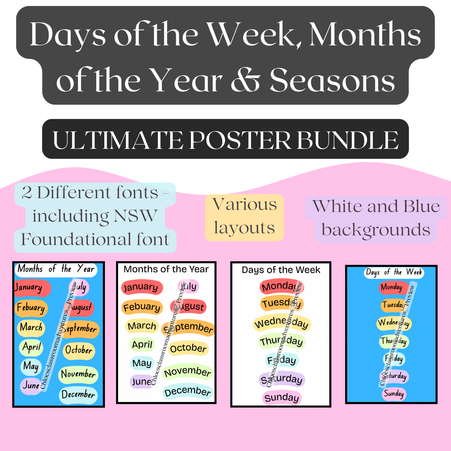 Days, Months & Seasons Poster Bundle