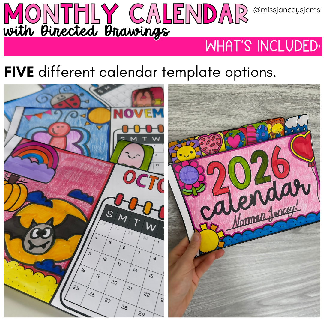 Mother’s Day Gift & Craft from kids | Printable Directed Drawing Present | Editable Monthly Calendar