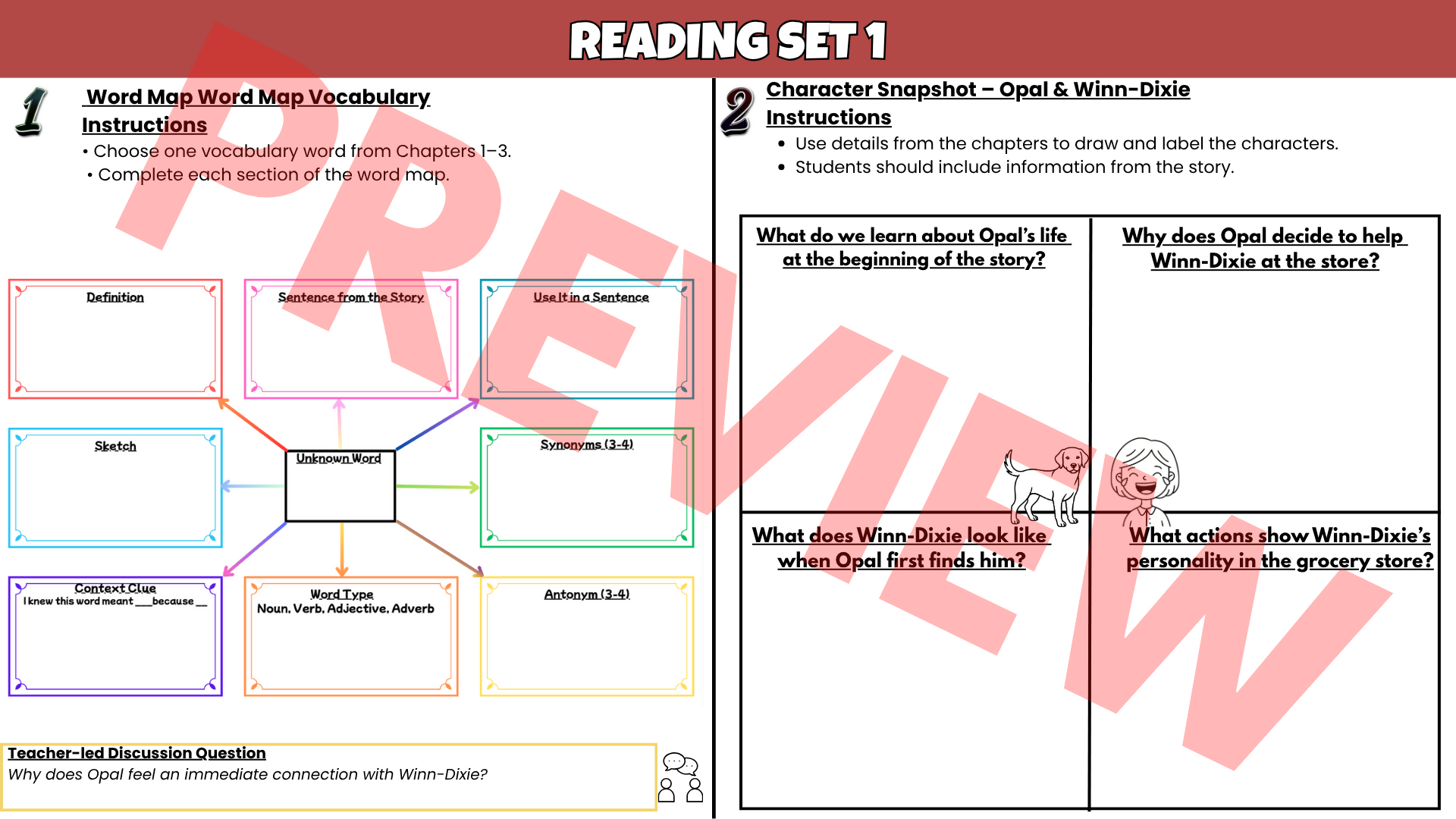 Because of Winn-Dixie Novel Study Unit | Comprehension Questions, Vocabulary & Activities | Grades 3–6