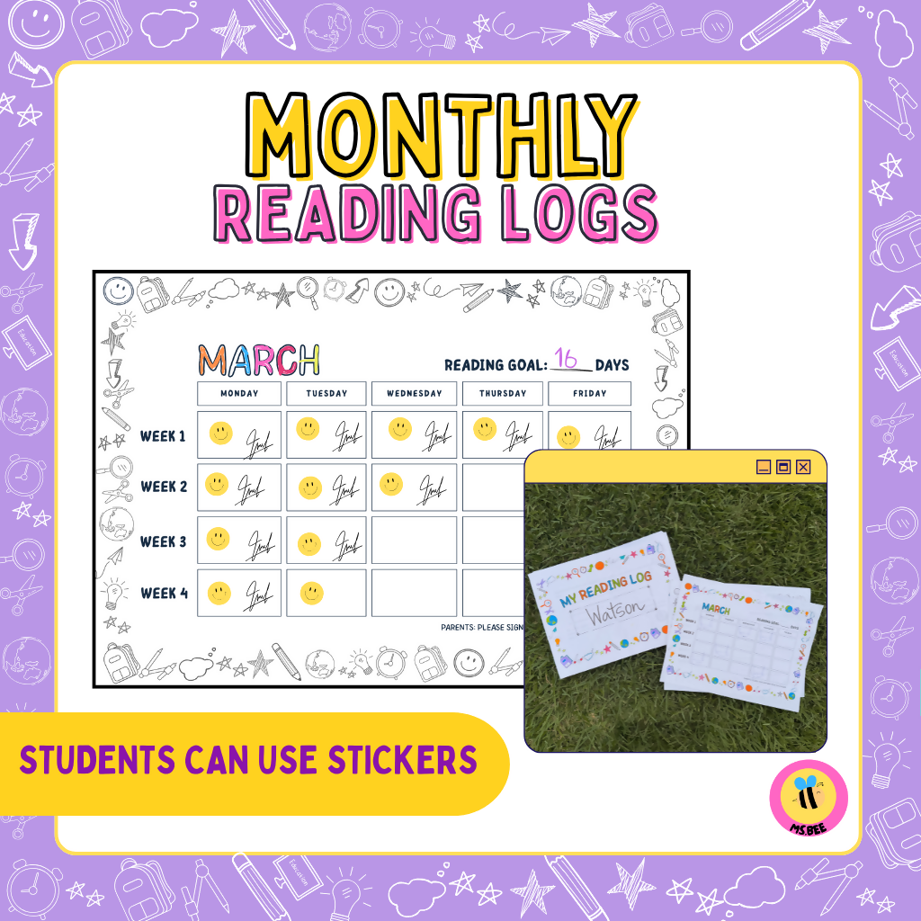Monthly Reading Log | Parent Signature | Weekly Tracker