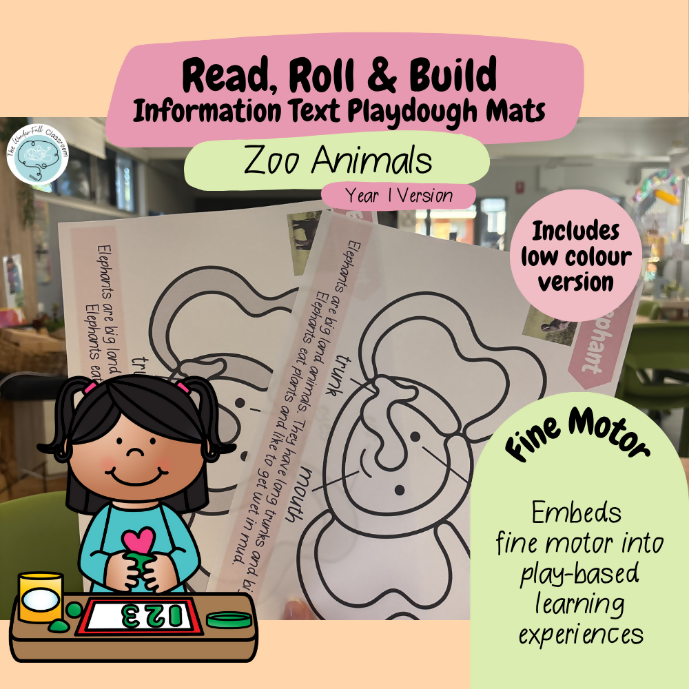 Read, Roll & Build | Year 1 Information Text Playdough Mats | Zoo Animals