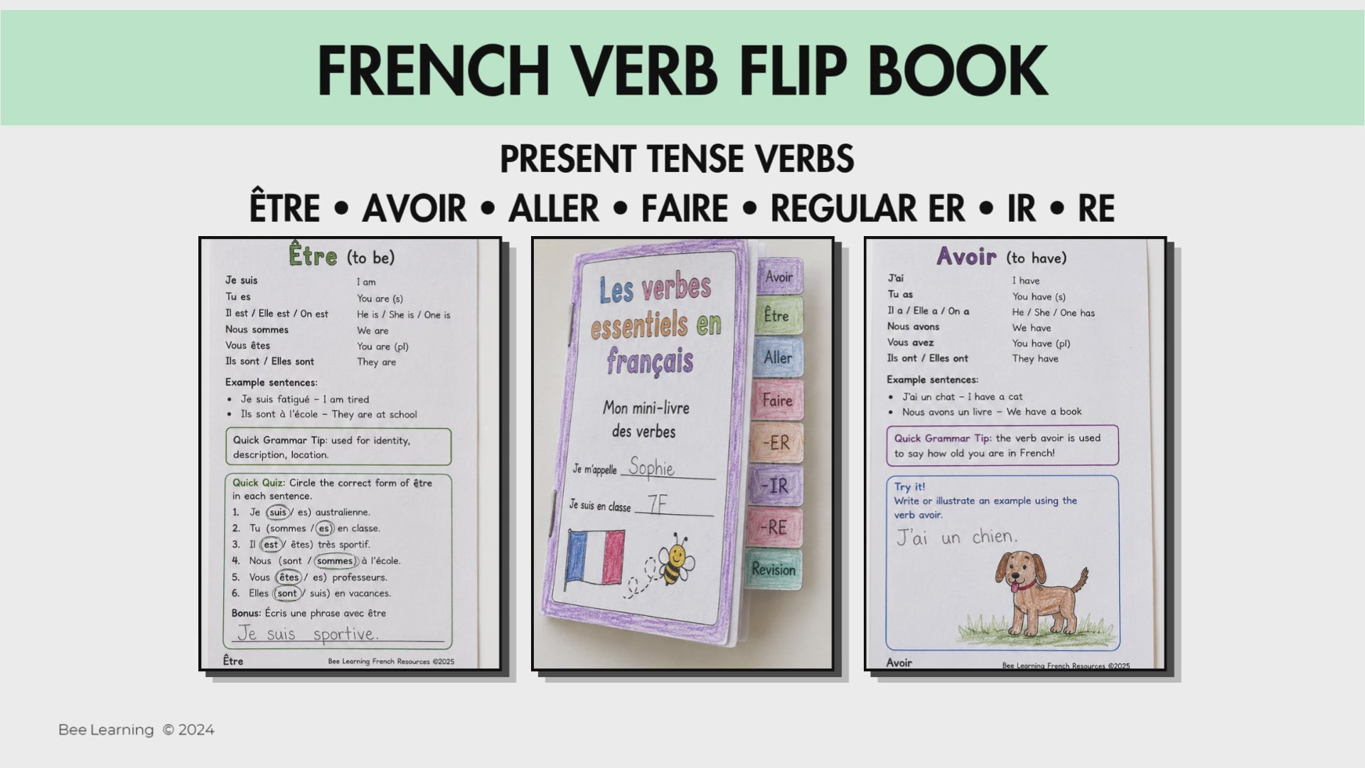 French Verb Flip Book | Avoir, Être, Aller, Faire, ER, IR & RE