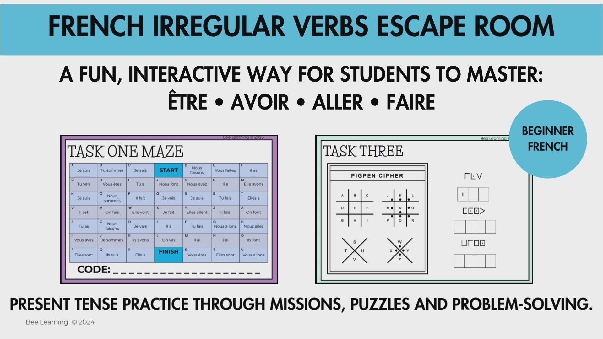French Irregular Verbs Escape Room | Être Avoir Aller Faire Present Tense | Year 7–8