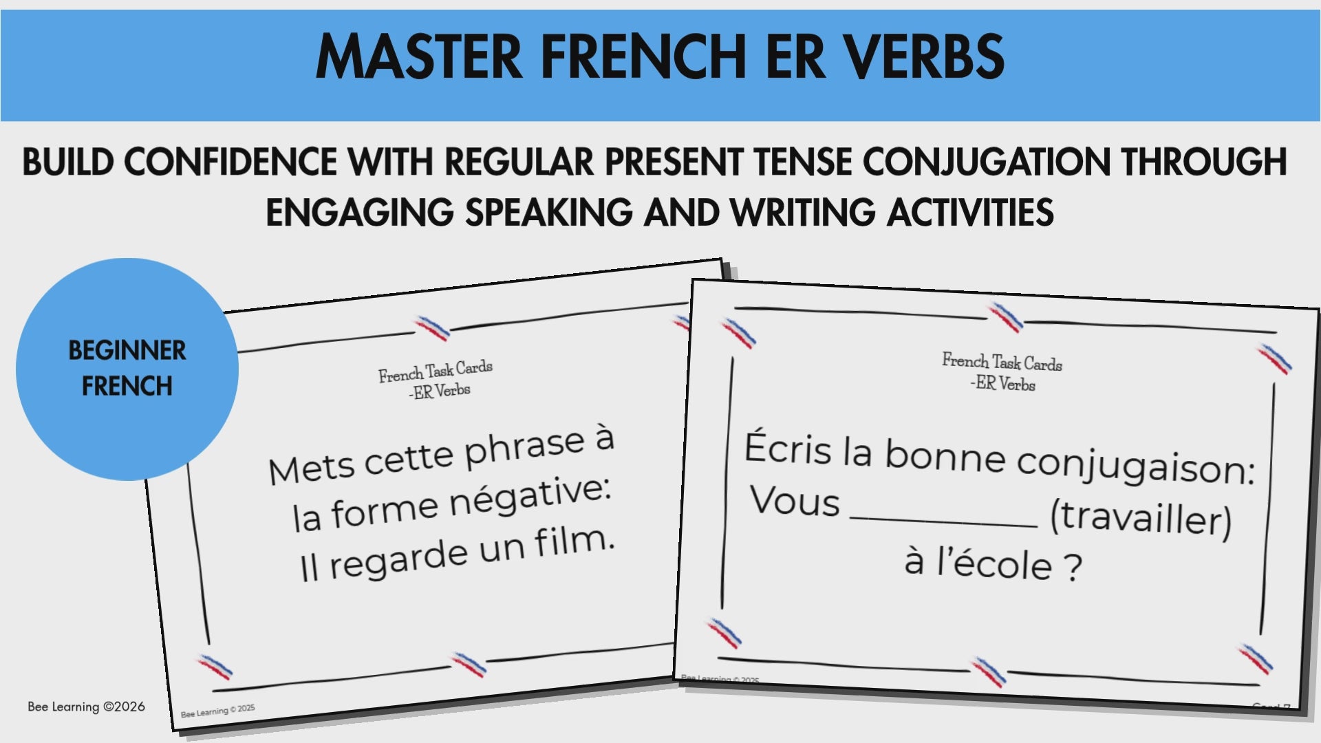 French ER Verbs Present Tense Activities | Task Cards & Conjugation