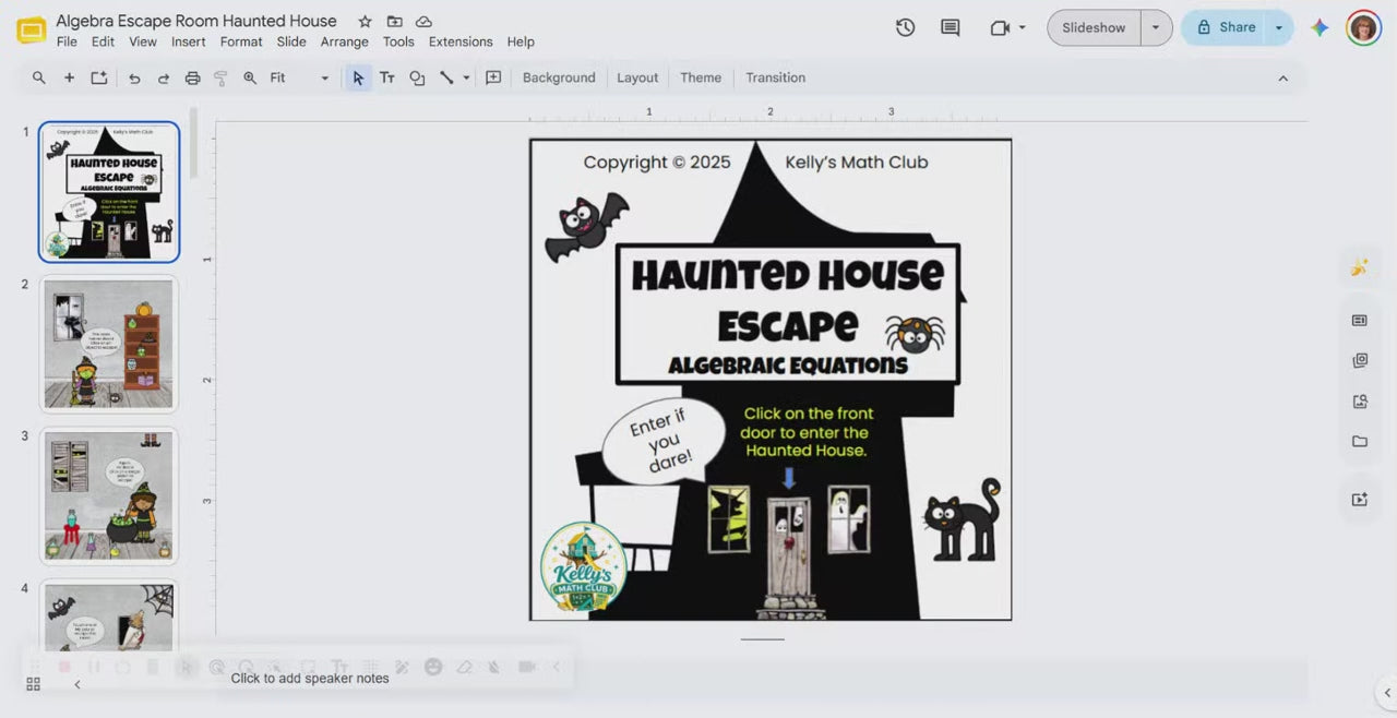 Algebraic Equations Haunted House Escape Room - Google Slides & Power Point