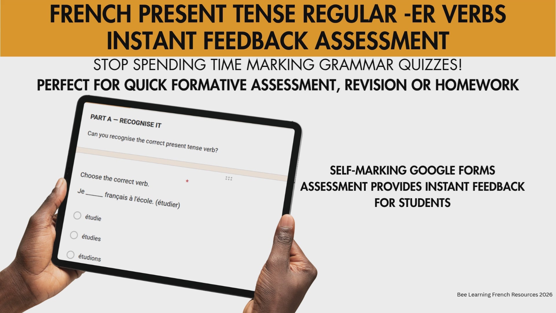 French Regular ER Verbs AssessmeFrench Regular -ER Verbs Present Tense Assessment | Self-Checking Grammar Quiz | Year 7–9nt | Self-Checking French Grammar Quiz
