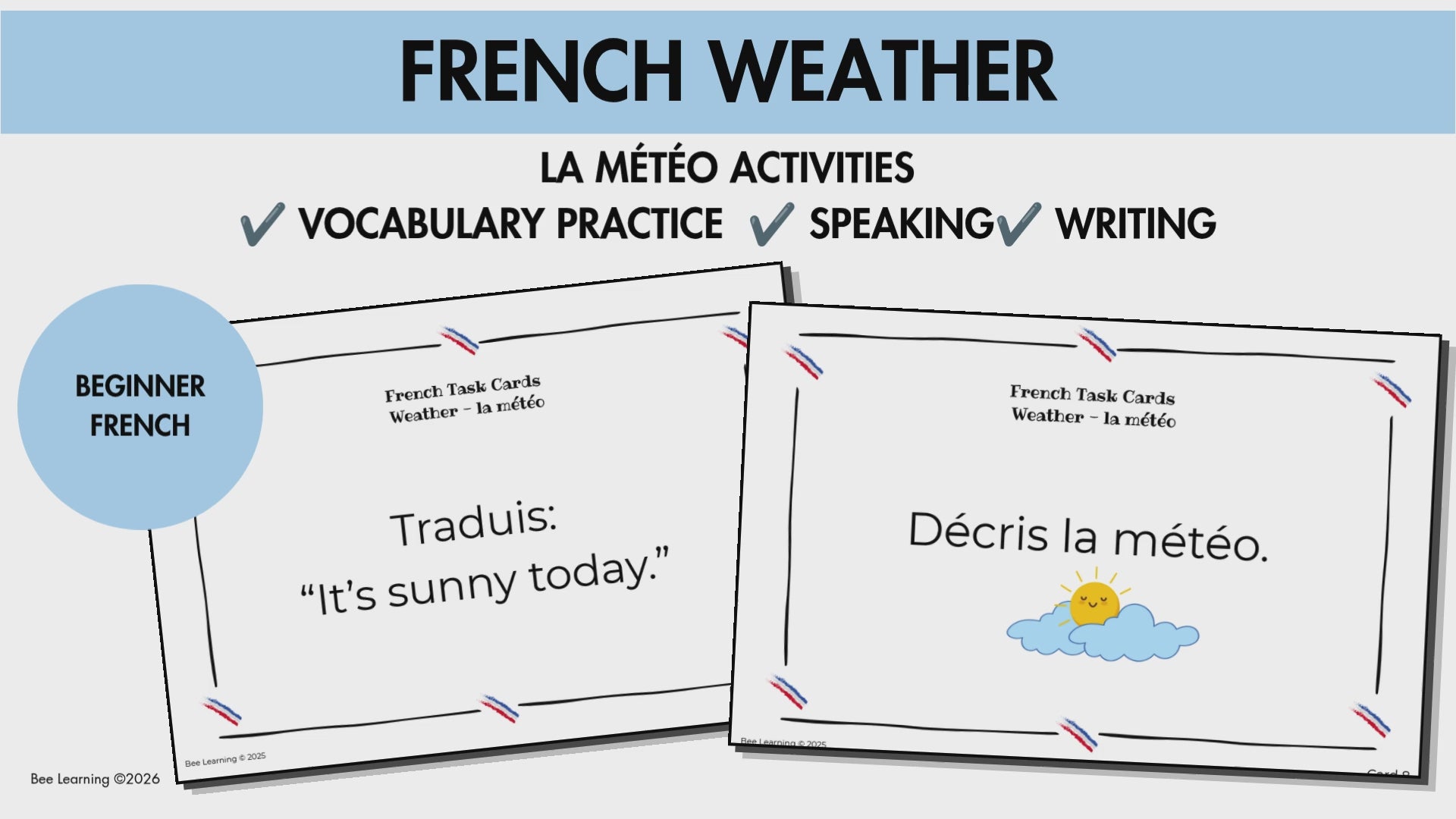 French Weather Vocabulary Activities | La Météo Task Cards & Practice