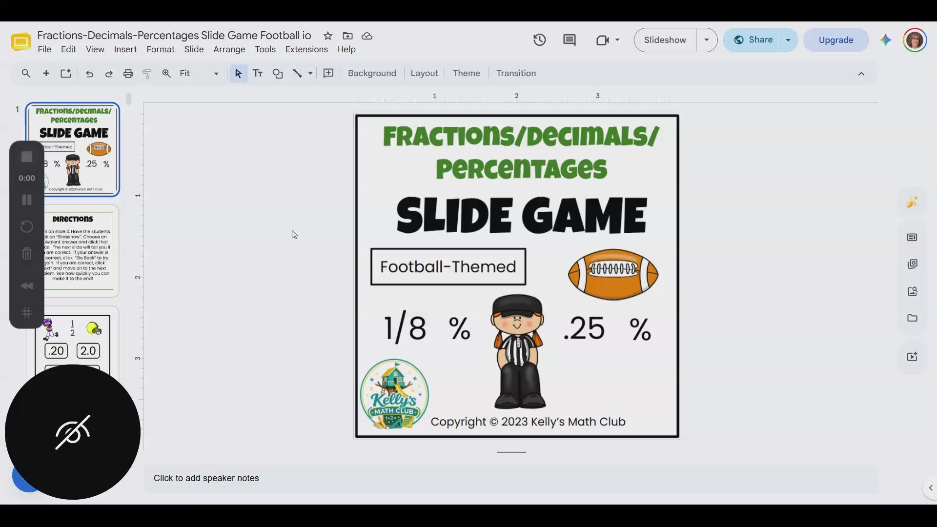 Football-Themed Fractions/Decimals/Percentages Conversion Slide Game - Power Point & Google Slides