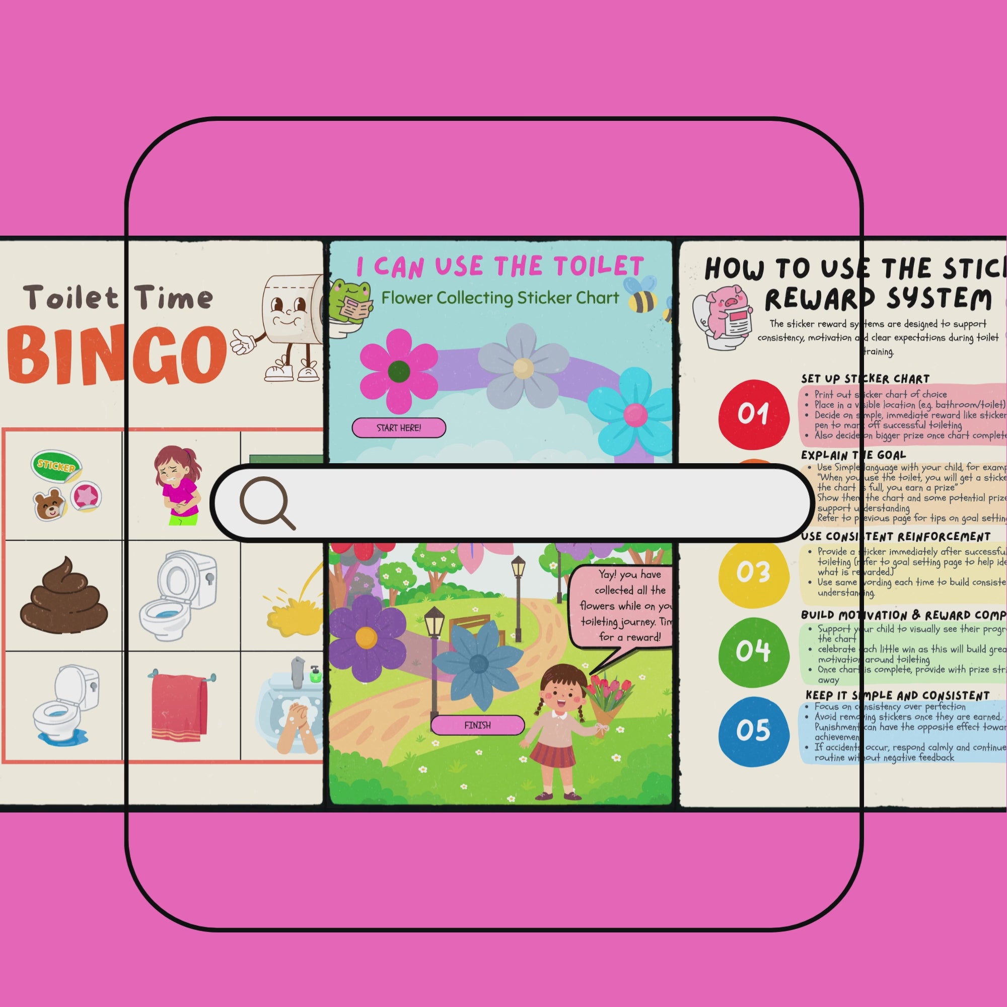 Toilet Training Visual Supports Bundle | Reward Charts, Cue Cards, Progress Tracker