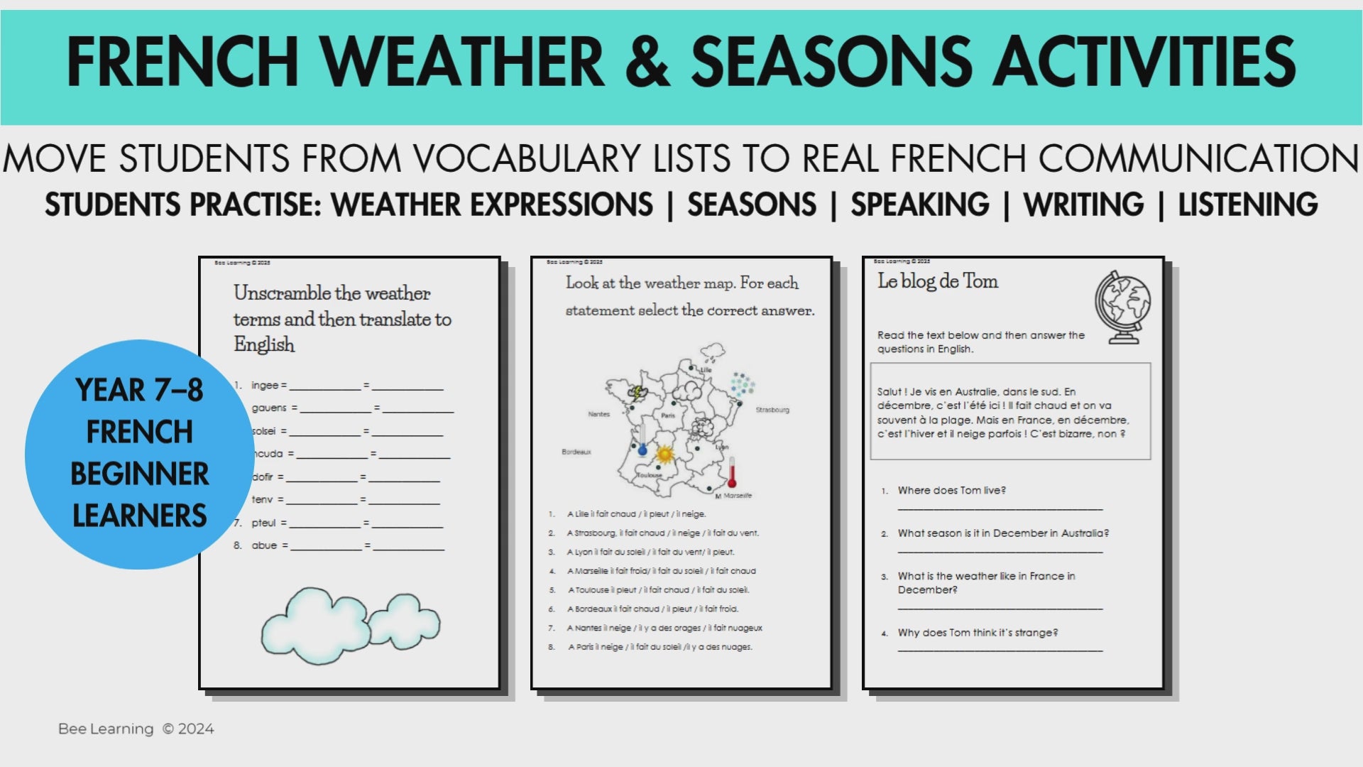 French Weather & Seasons Activities | Vocabulary Unit | Year 7–8