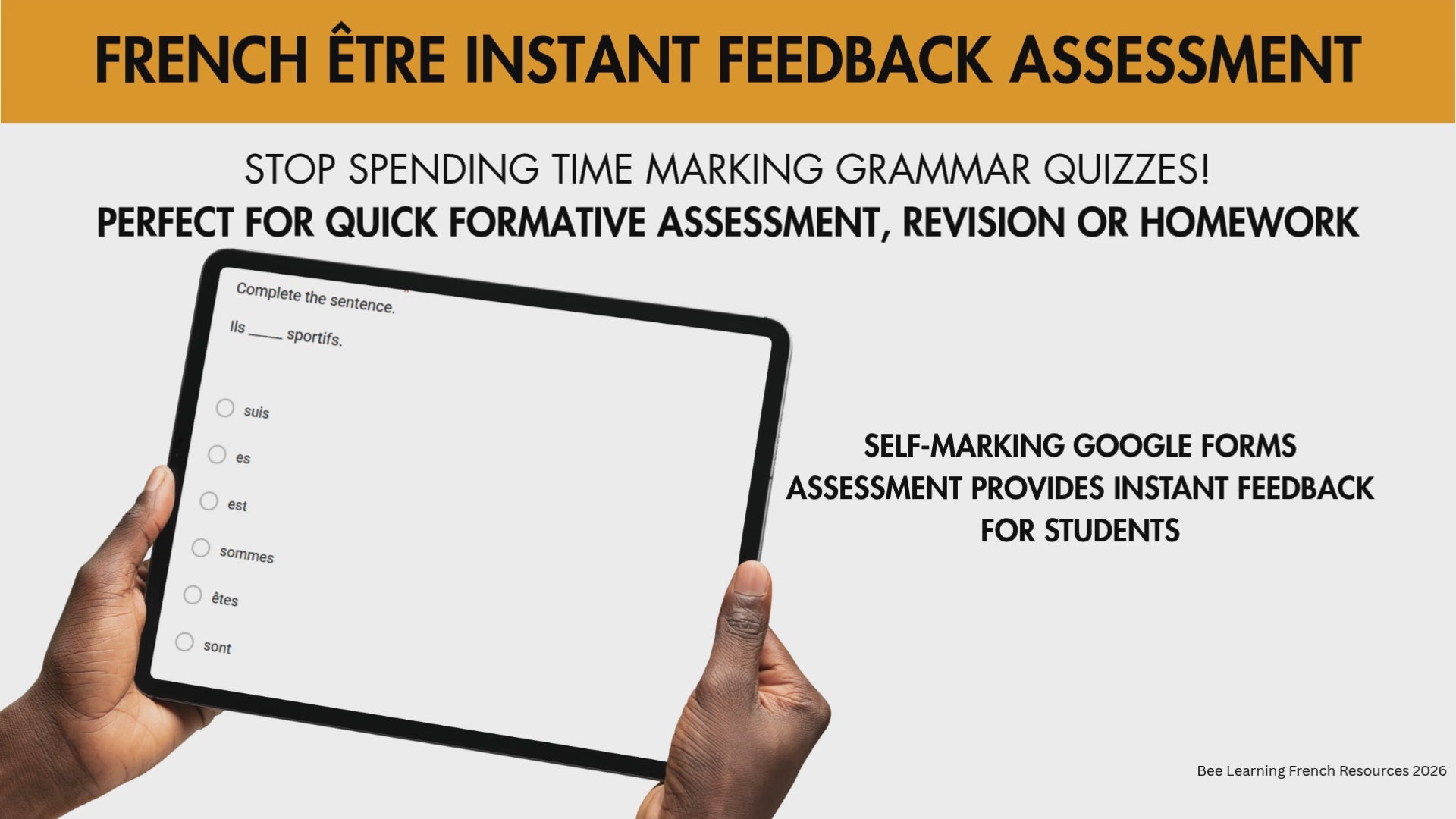 French Être Present Tense Assessment | Self-Checking Grammar Quiz | Year 7–9
