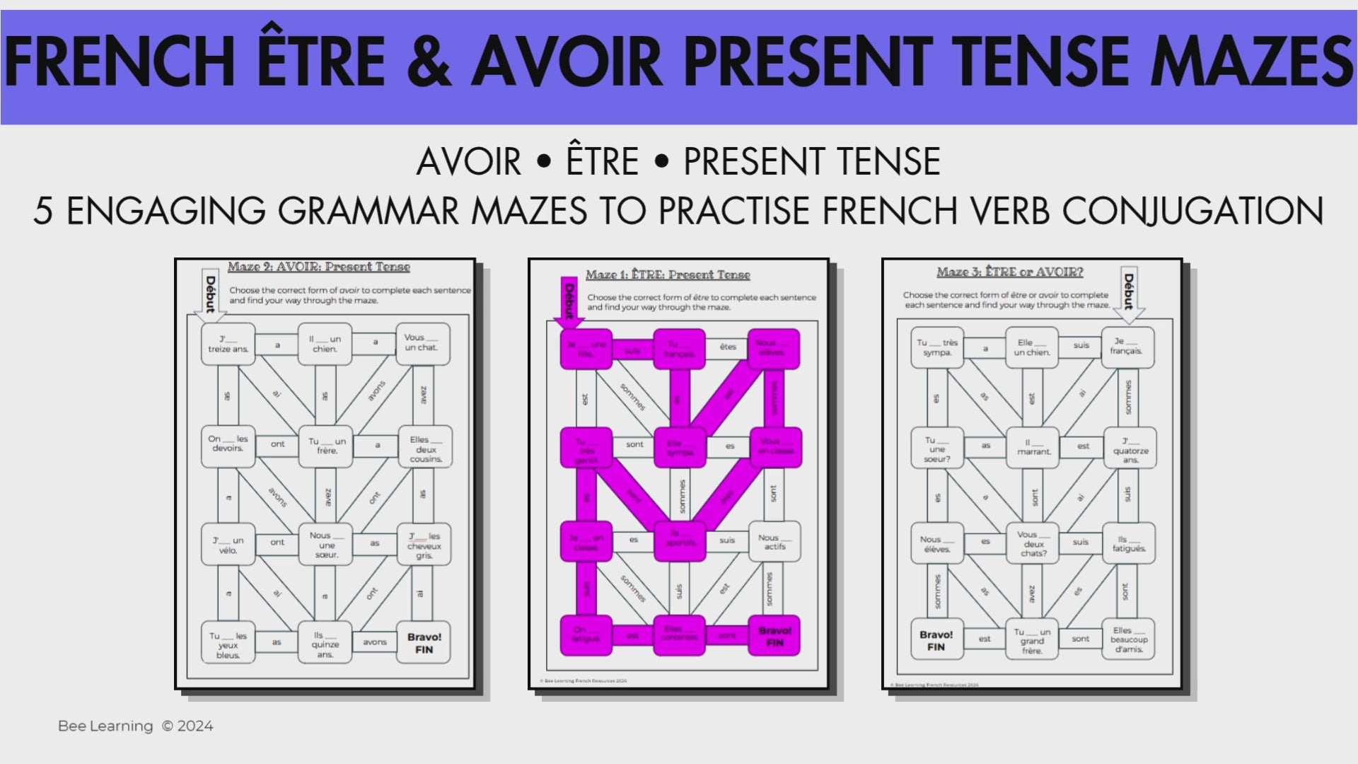 French Être & Avoir Present Tense Mazes | Verb Conjugation Activities