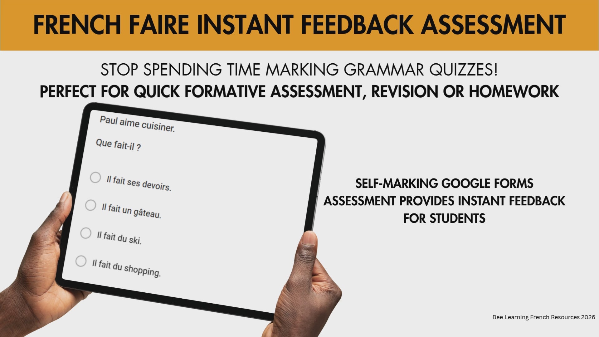 French Faire Present Tense Assessment | Self-Checking Grammar Quiz | Year 7–9