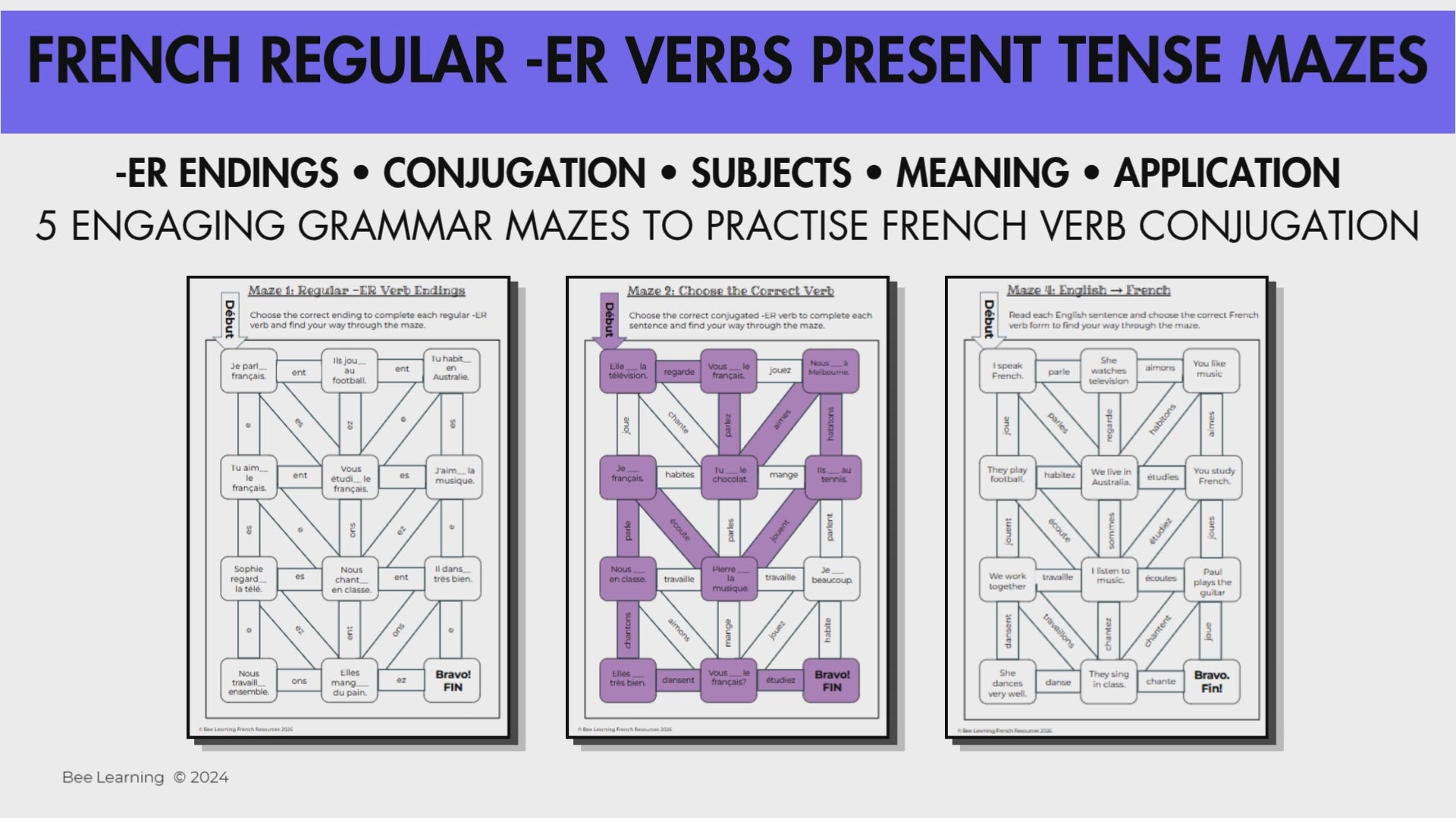 French Regular -ER Verbs Present Tense Mazes | French Verb Conjugation | Year 7–8
