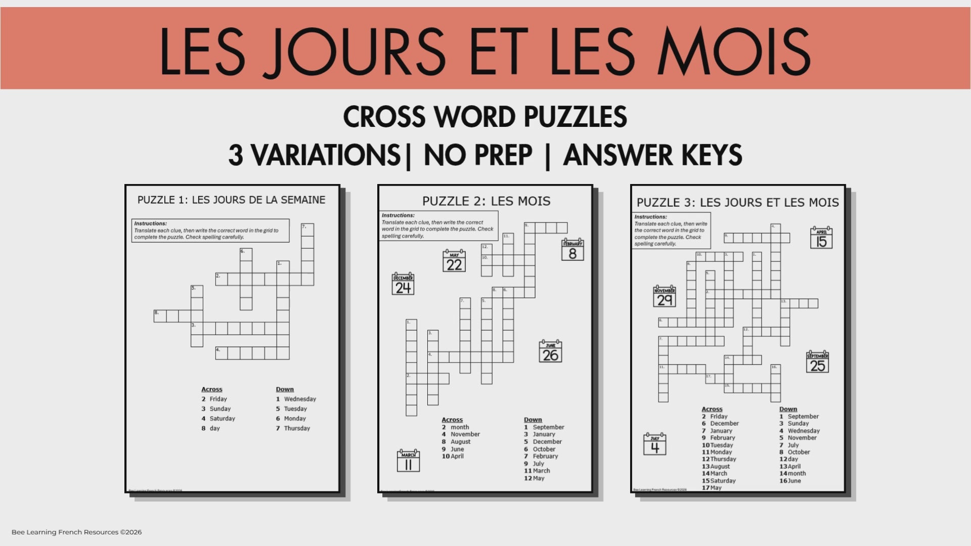 French Family Vocabulary Activities | La Famille Criss Cross Puzzles | Year 7–9