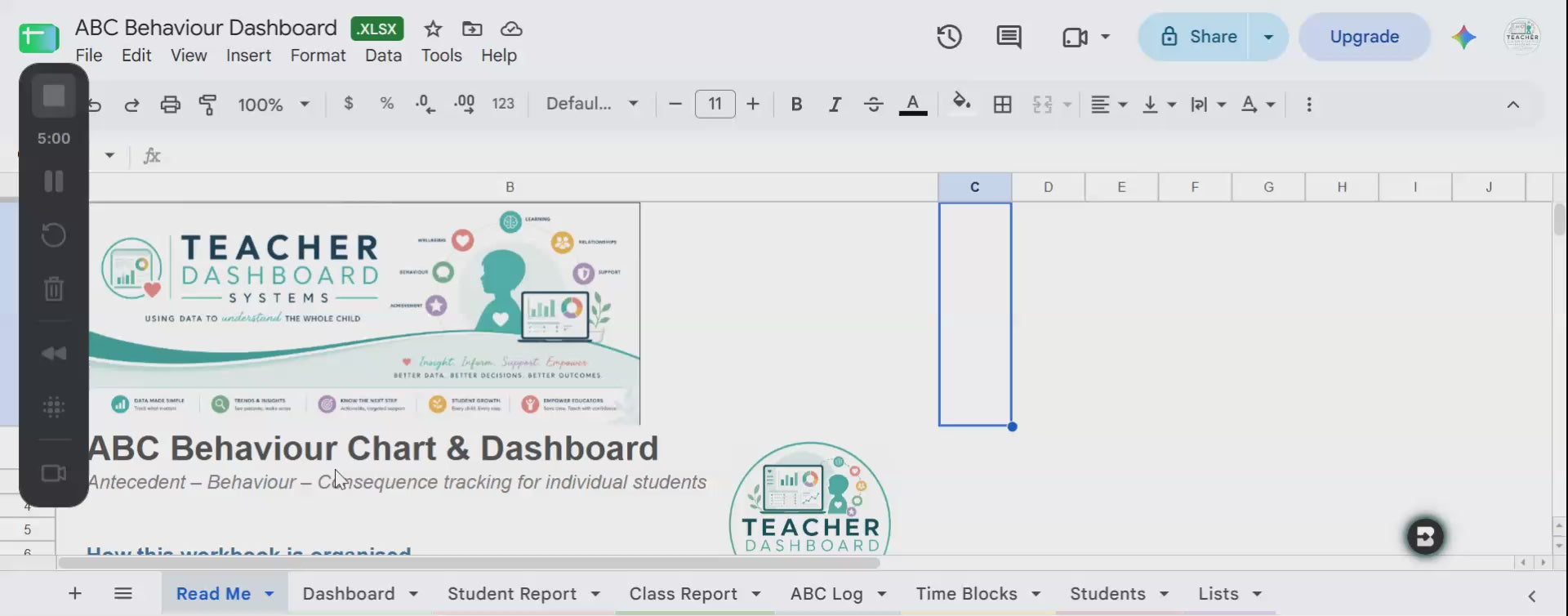 Antecedent, Behaviour, Consequence (ABC) Behaviour Tracker & Dashboard| NCCD & Intervention Focused|Google Sheets