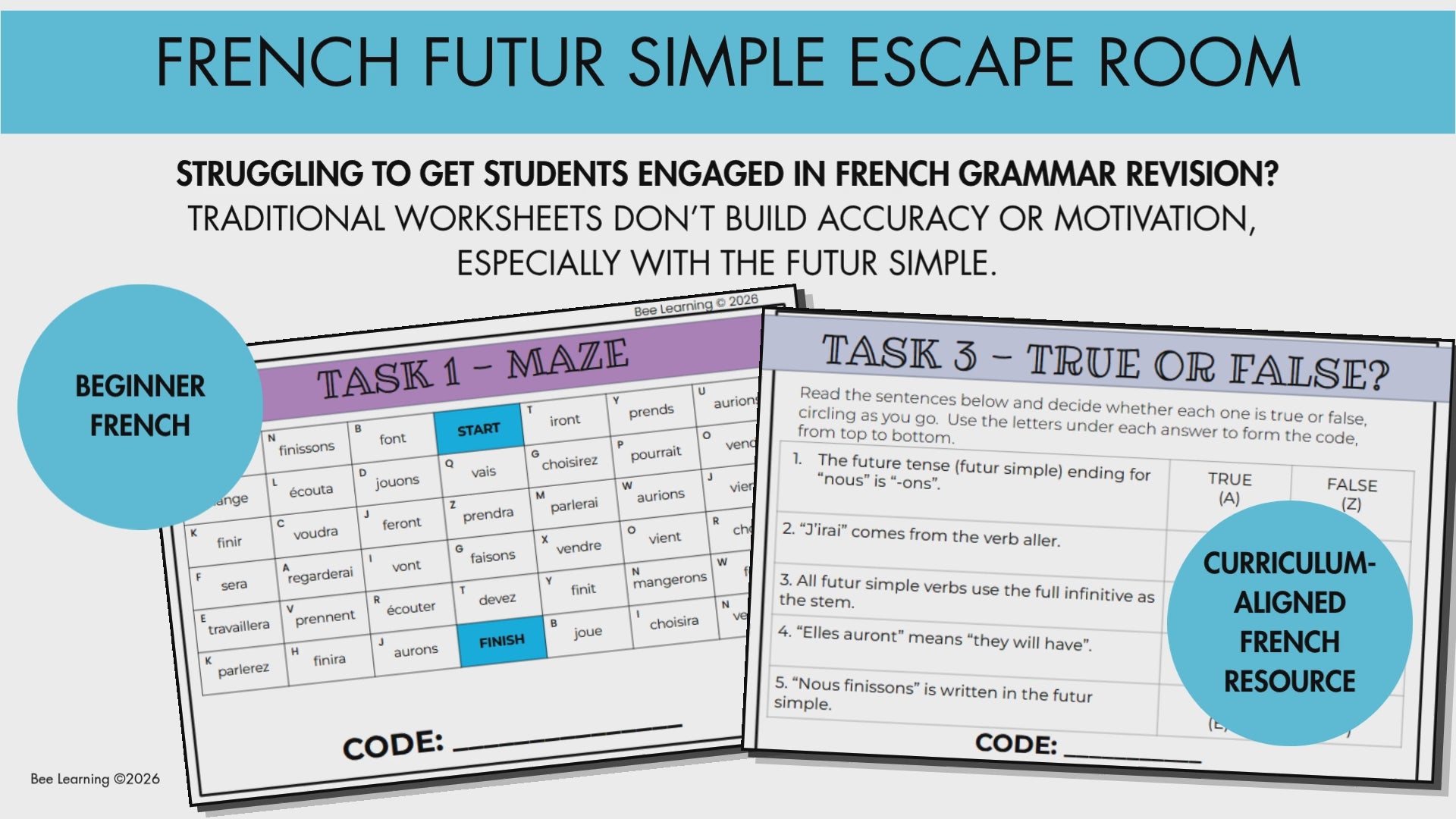 French Future Tense Escape Room | Futur Simple | Year 9–10 | Print & Digital