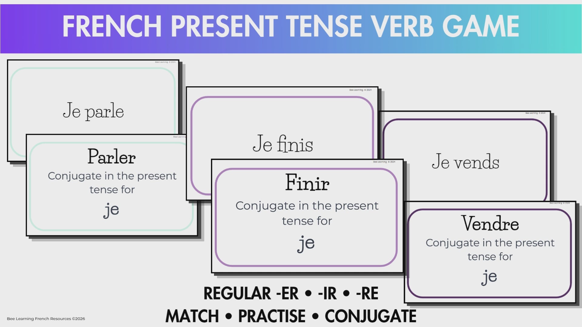 French Regular Verb Flashcards Present Tense: -ER, -IR & -RE